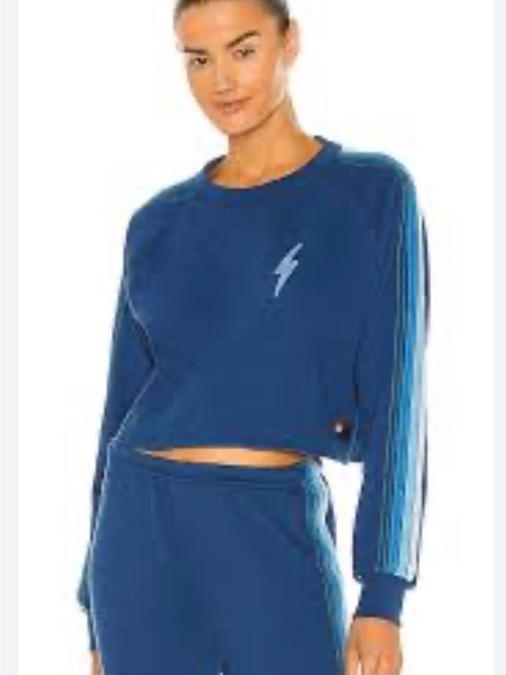 Aviator Nation bolt embroidery Cropped classic Sweatshirt with Blue Stripes - Picture 2 of 11
